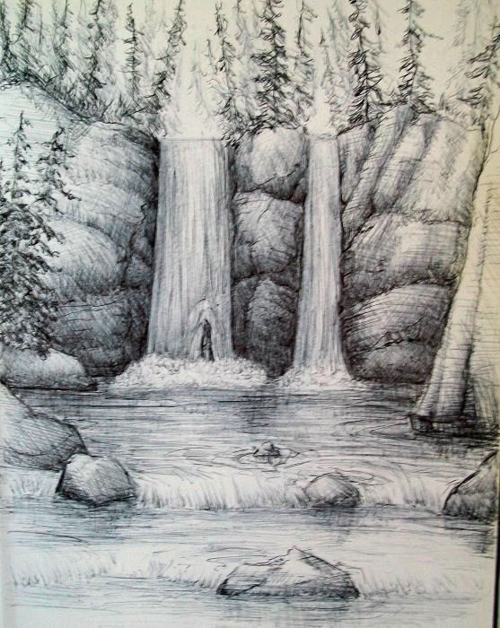 Как нарисовать водопад карандашами и красками — 4 урока для начинающих