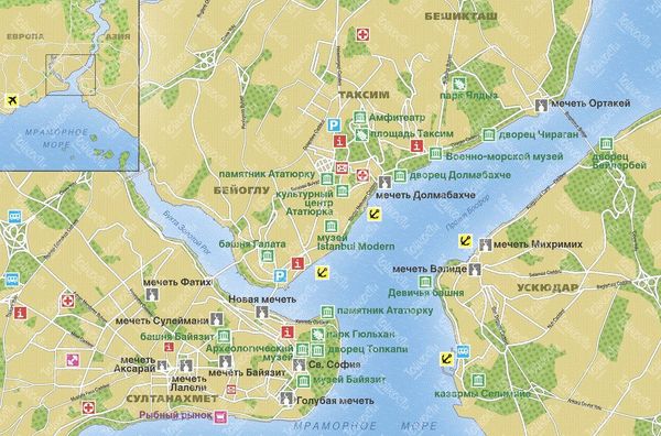 Карта стамбула с достопримечательностями на русском языке и маршрутами